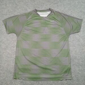 Mitre Shirt Mens Large‎ Green Gray Striped Athletic Performance Raglan Polyester